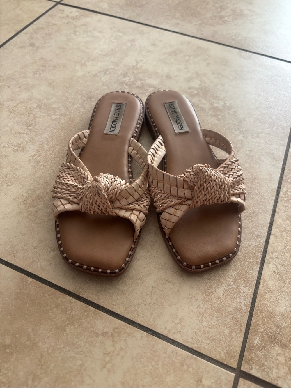 Steve Madden Beige Braided Knot Slide Sandals